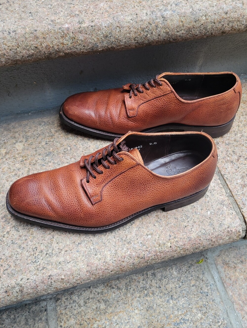 Paul Stuart Pebble Grain Leather Derby Shoes Brown British Dainite Sole- Men 9D